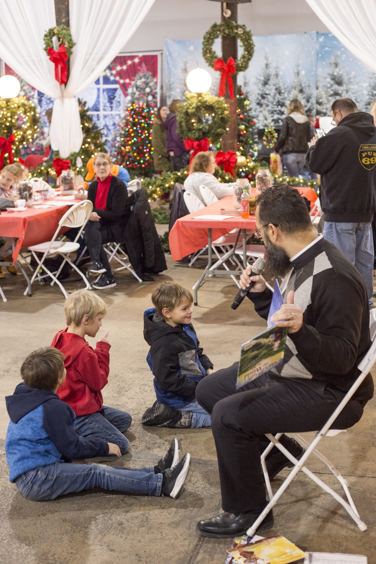Children gathered for story time at Christmas Time